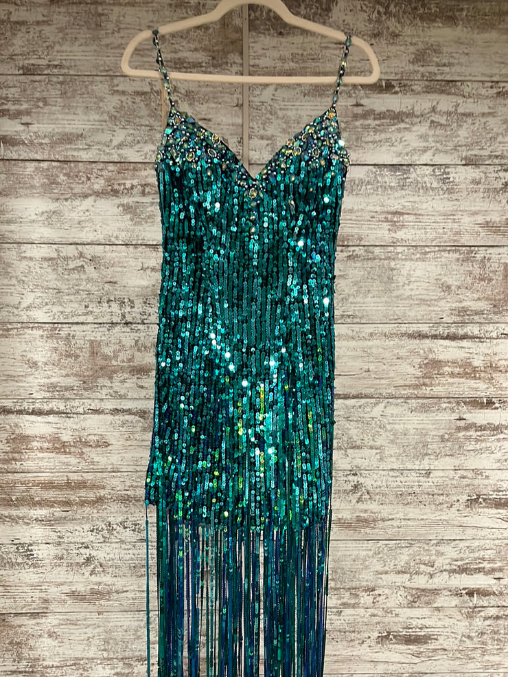 TURQUOISE FRINGE DRESS