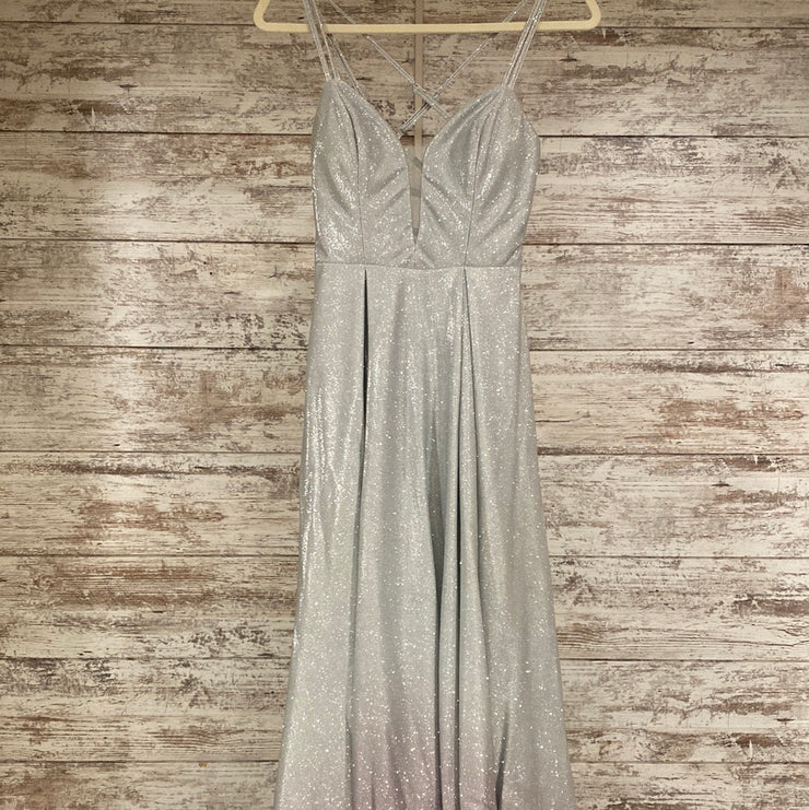 GRAY SPARKLY A LINE GOWN