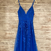 ROYAL BLUE FLORAL A LINE GOWN