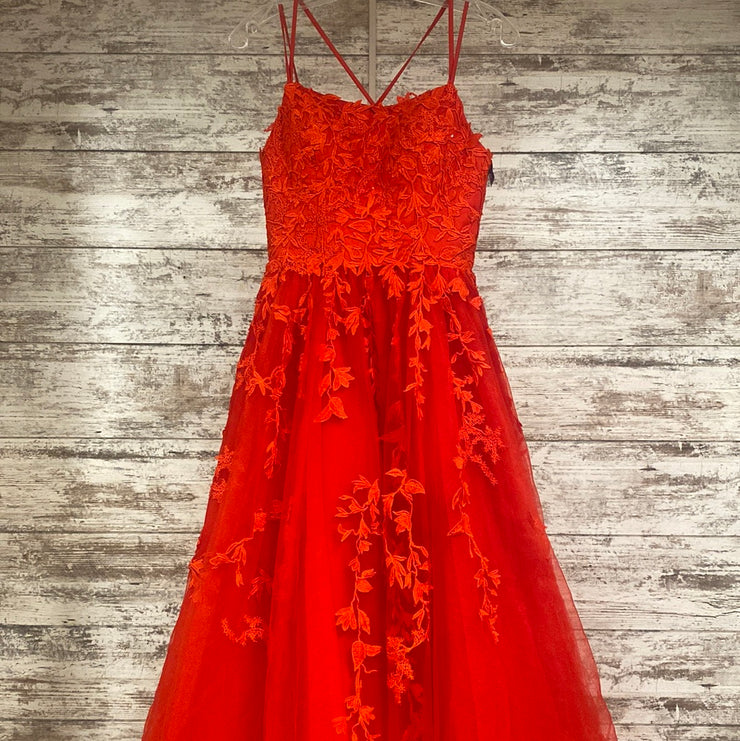 RED/FLORAL A LINE GOWN