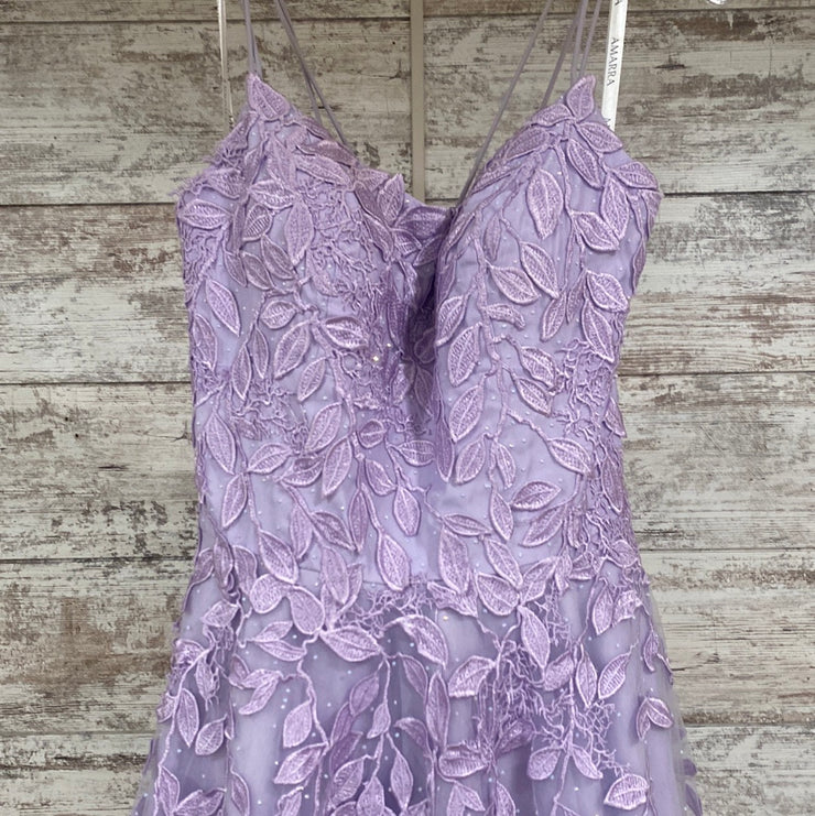 PURPLE/FLORAL A LINE GOWN