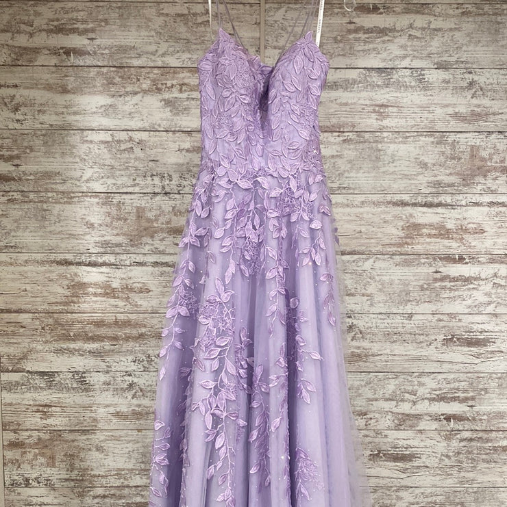 PURPLE/FLORAL A LINE GOWN