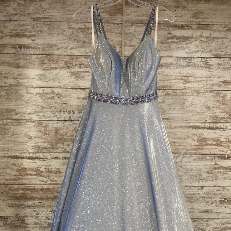 SILVER/BLUE A LINE GOWN