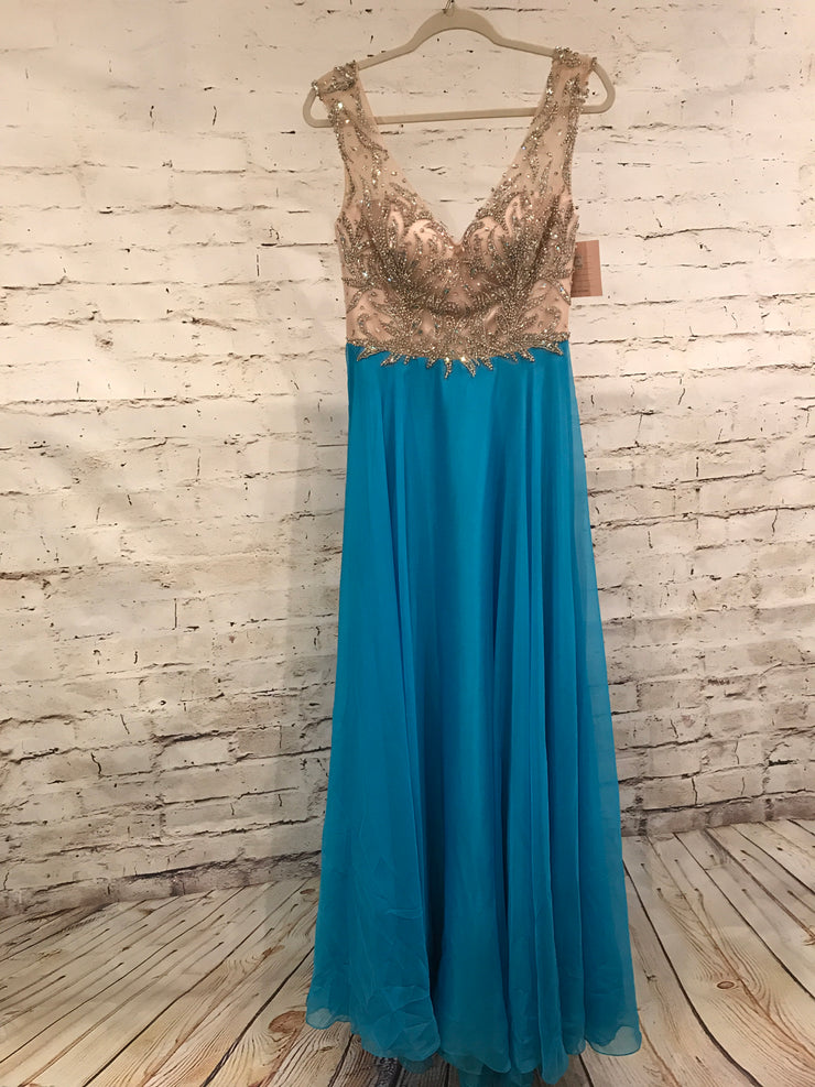 NEW - BLUE MESH/BEADED TOP GOWN