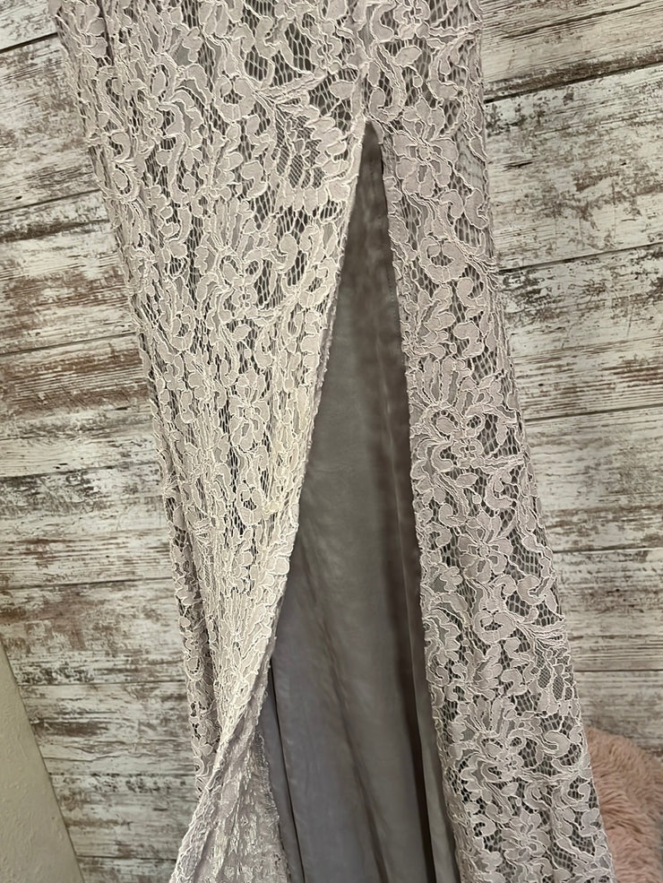 GRAY LACE LONG EVENING GOWN