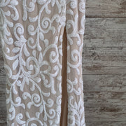 WHITE/TAN SPARKLY LONG DRESS