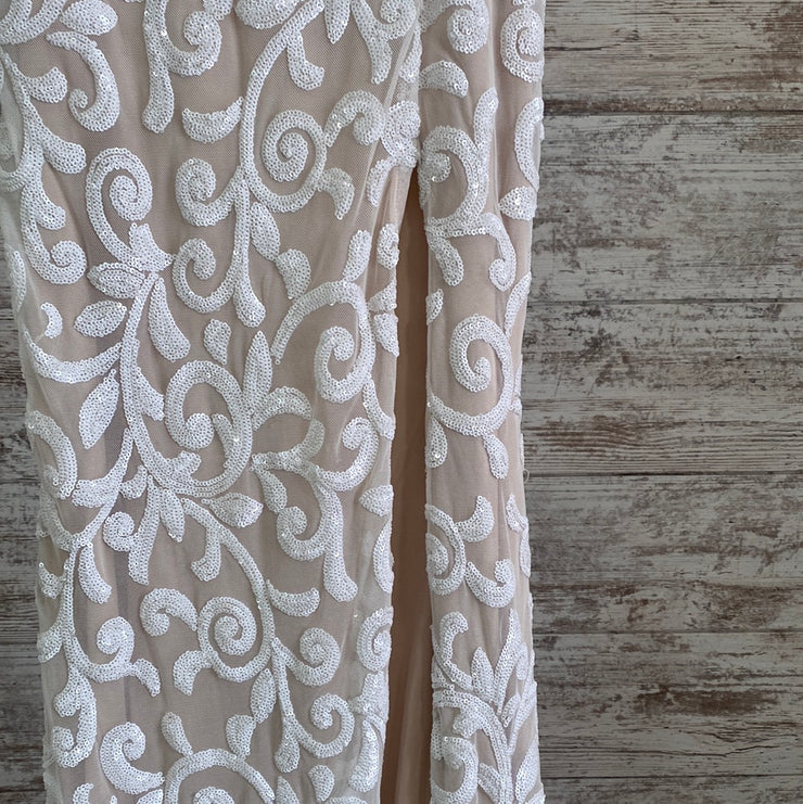 WHITE/TAN SPARKLY LONG DRESS