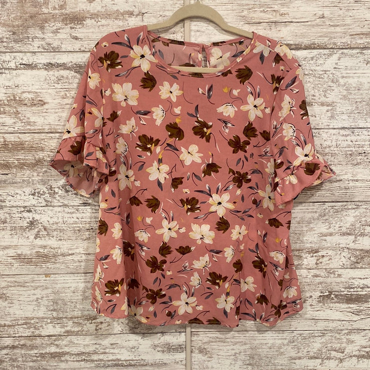 PINK/FLORAL SHORT SLEEVE TOP