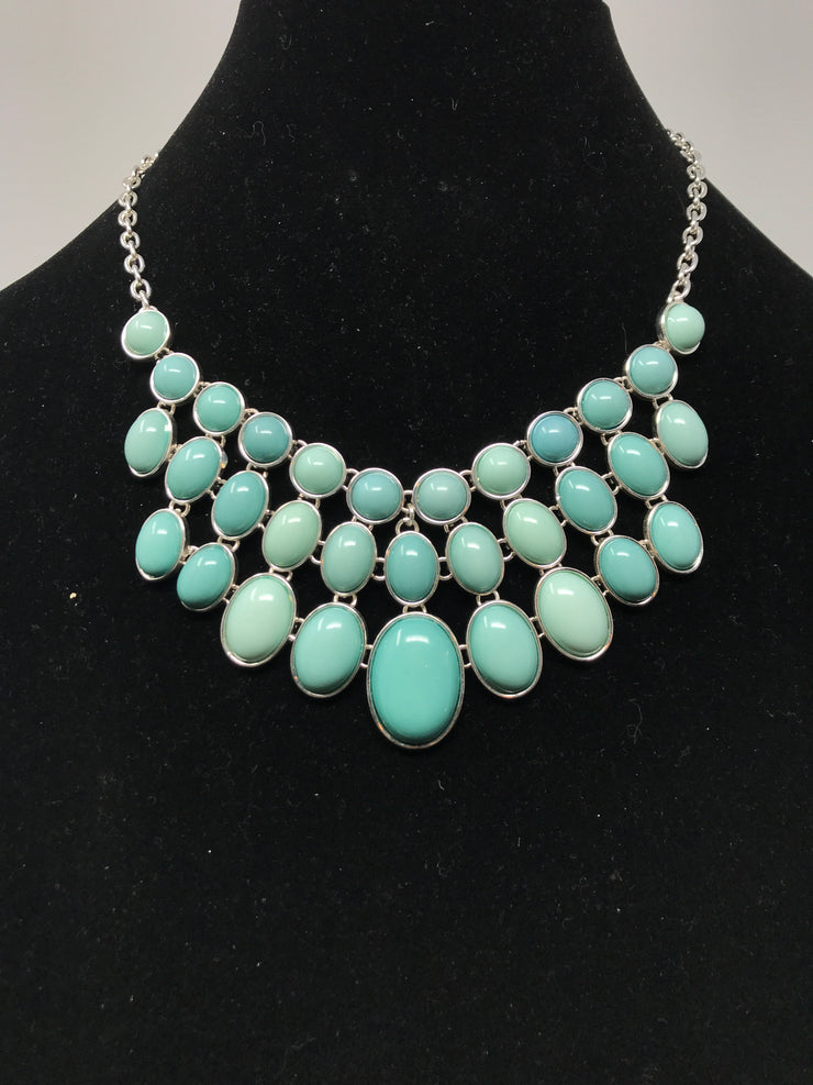 MINT/BLUE GEM SILVER NECKLACE