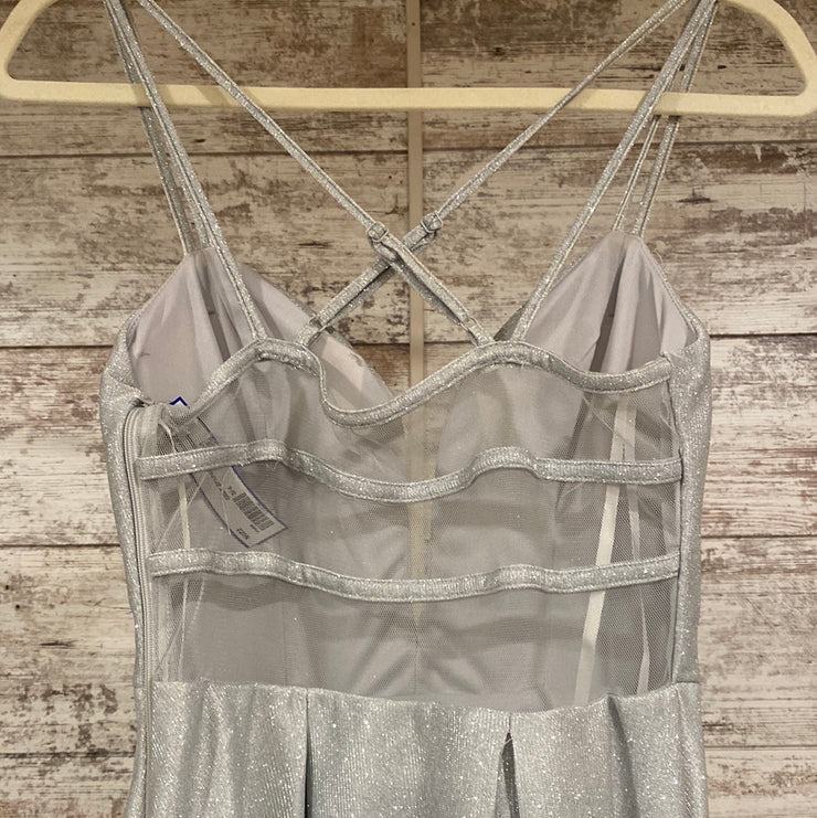 GRAY SPARKLY A LINE GOWN