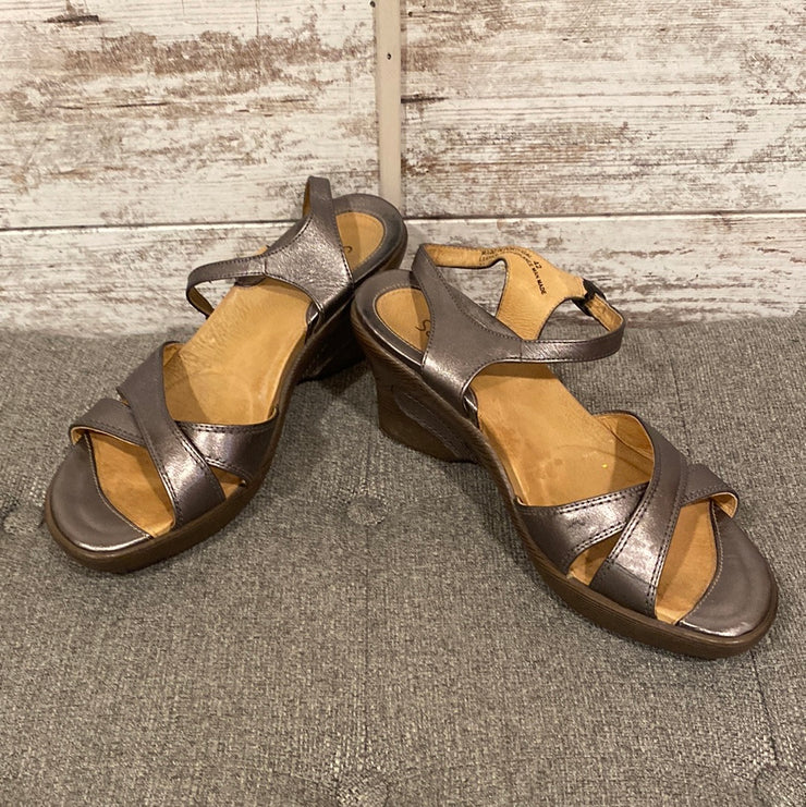 SILVER PLATFORM SANDALS $120