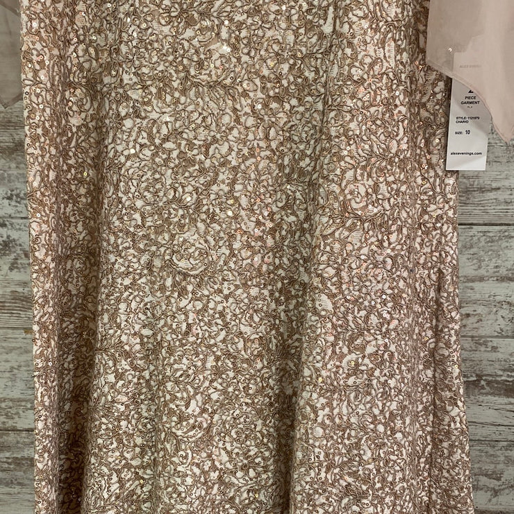 TAN/WHITE LONG EVENING GOWN