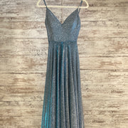 BLUE SPARKLY A LINE GOWN