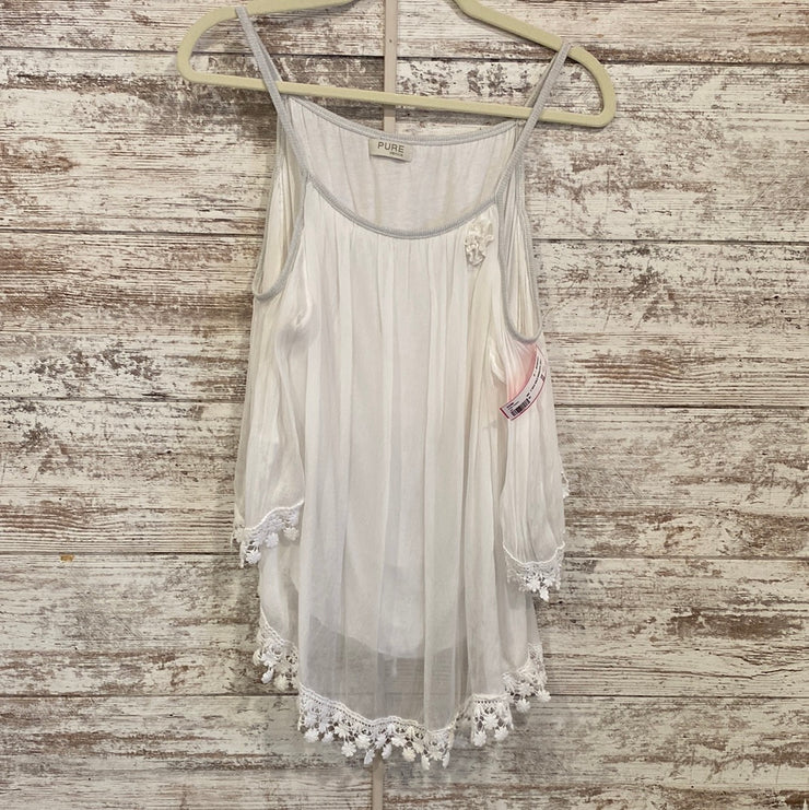WHITE SILK COLD SHOULDER TOP