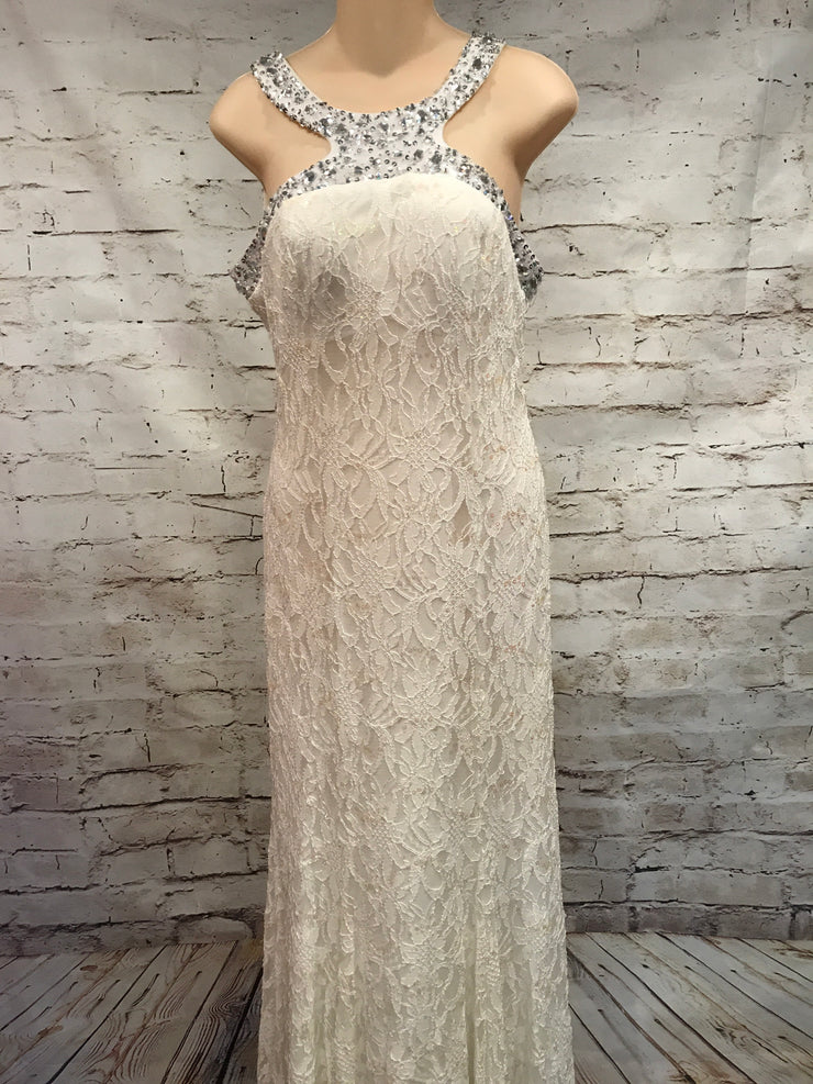 WHITE W/ BEADS EVENING GOWN