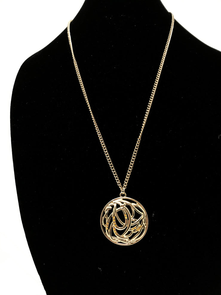 GOLD/GEMMED CHARM NECKLACE