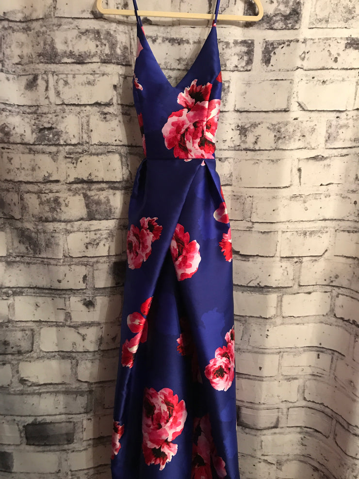 BLUE/FLORAL A LINE GOWN