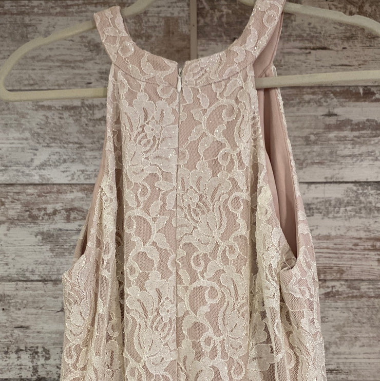 IVORY/TAN LONG EVENING GOWN