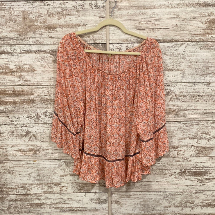 PEACH COLORFUL LONG SLEEVE TOP