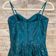 GREEN SPARKLY A LINE GOWN