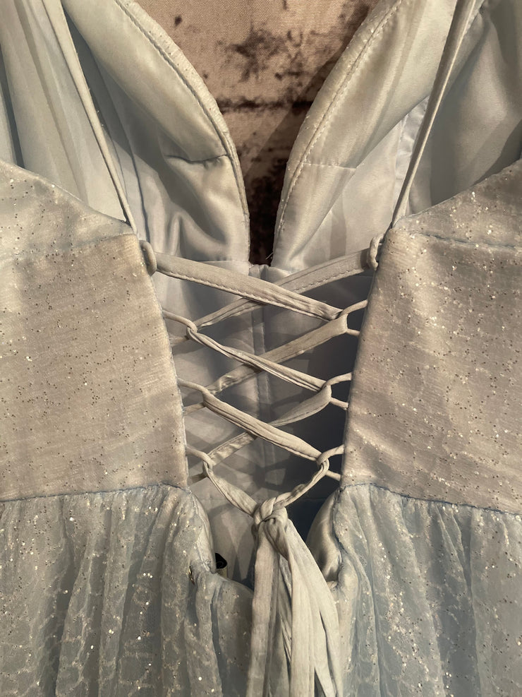 BLUE SPARKLY A LINE GOWN