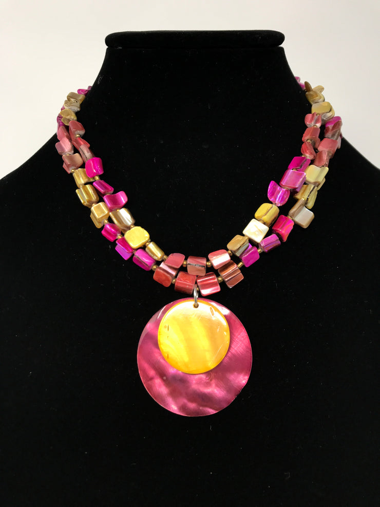 PINK/YELLOW BEADED NECKLACE