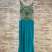 GREEN/TAN LONG EVENING GOWN