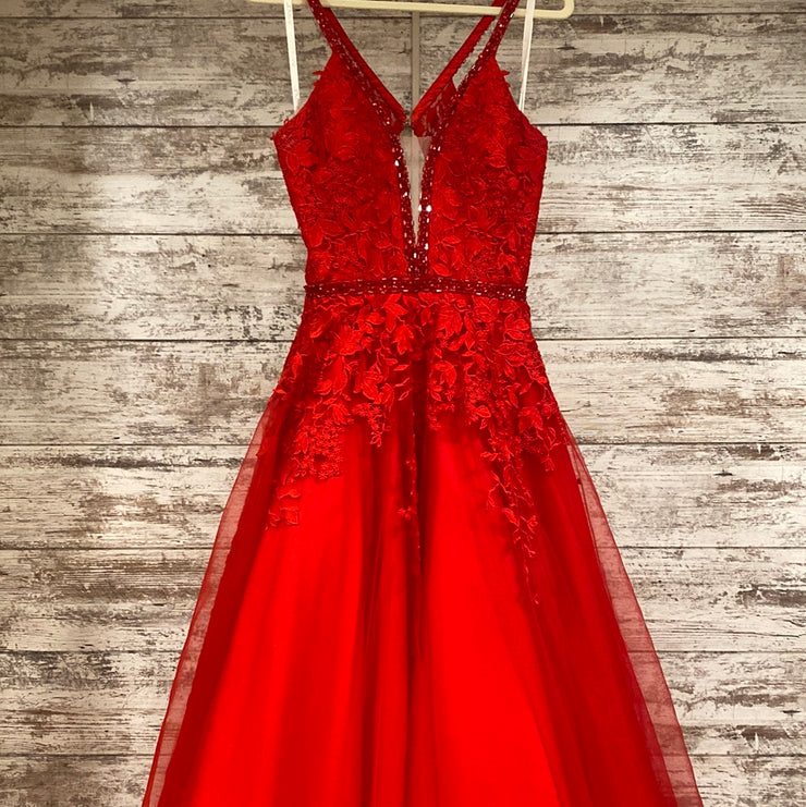 RED/FLORAL A LINE GOWN