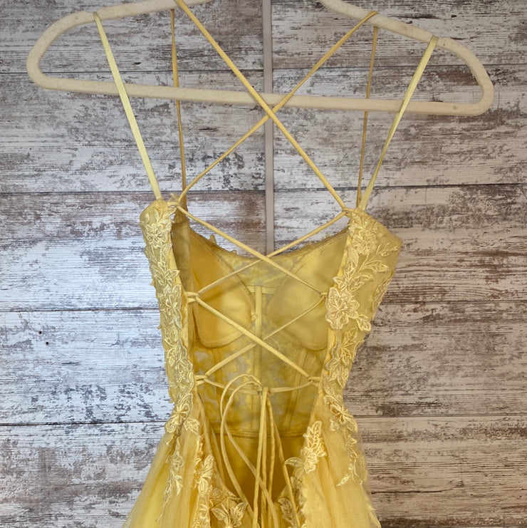 YELLOW/FLORAL A LINE GOWN