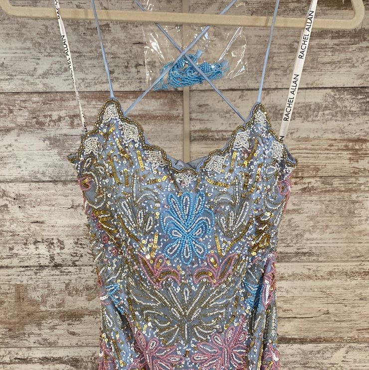 BLUE/PINK BEADED LONG DRESS