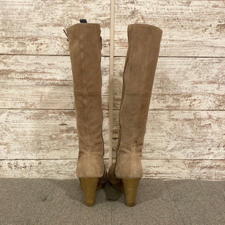 TAN SUEDE WEDGE BOOTS