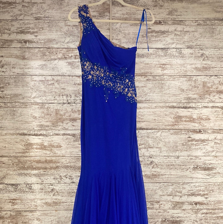 ROYAL BLUE/TAN LONG DRESS