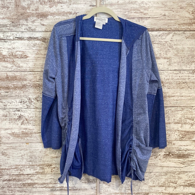 BLUE W/ ROUCHING CARDIGAN