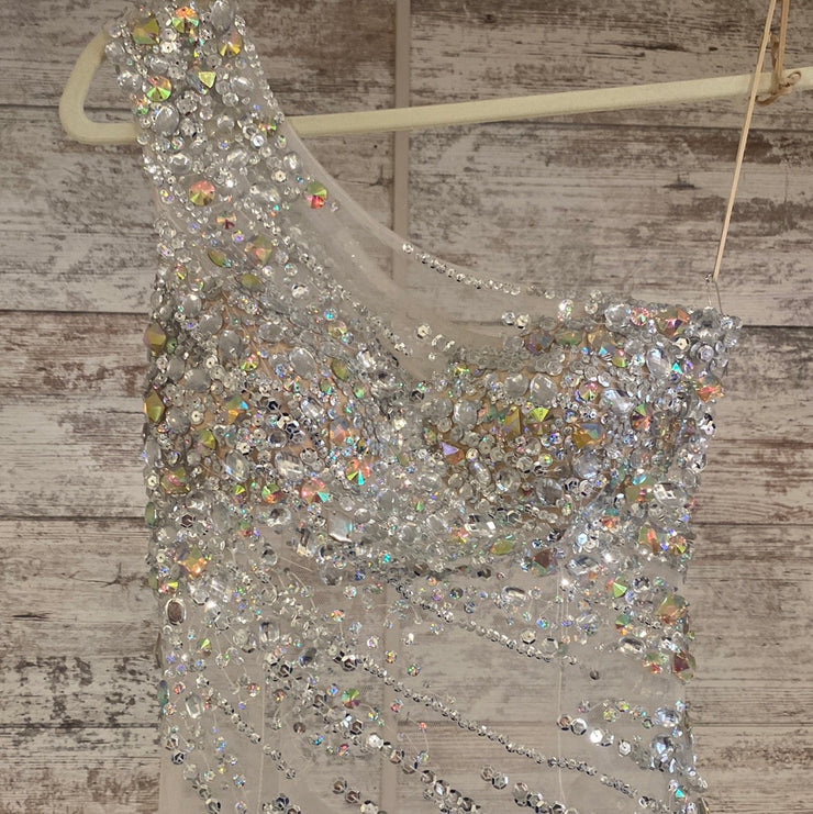 WHITE GEMMED MERMAID GOWN