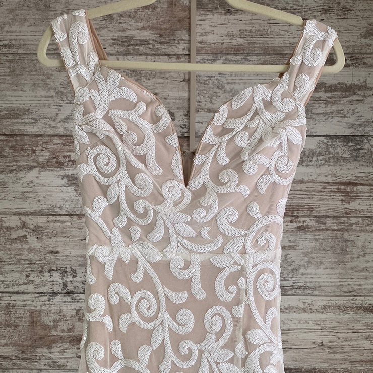 WHITE/TAN SPARKLY LONG DRESS