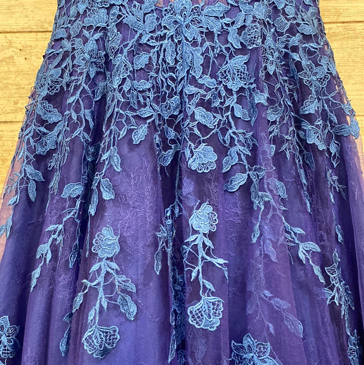BLUE/PURPLE FLORAL A LINE GOWN