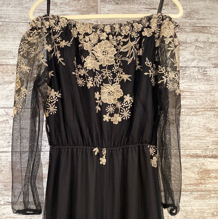 BLACK/IVORY FLORAL LONG DRESS