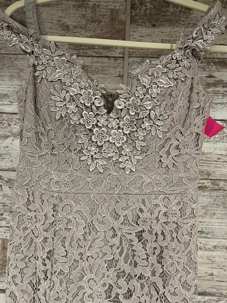 GRAY LACE LONG EVENING GOWN