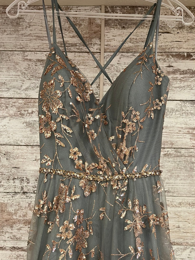 GRAY/GOLD A LINE GOWN
