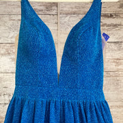 BLUE SPARKLY A LINE GOWN