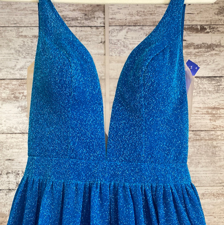 BLUE SPARKLY A LINE GOWN