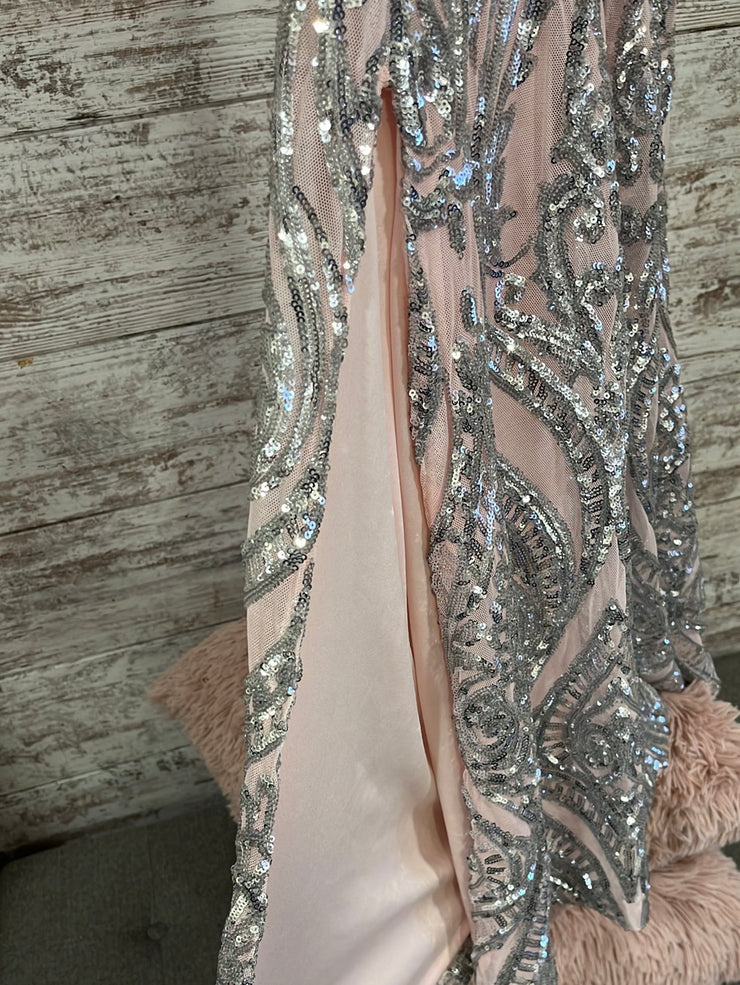 PINK/SILVER LONG EVENING GOWN