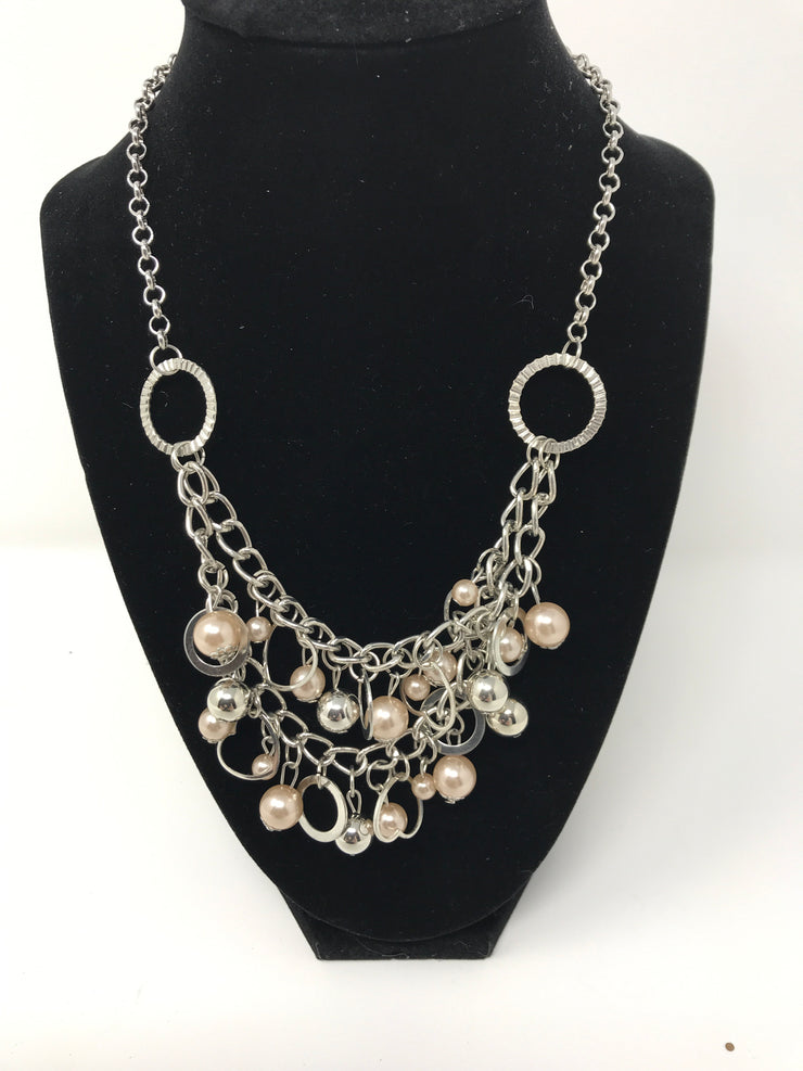 SILVER /PINK CHARMS NECKLACE