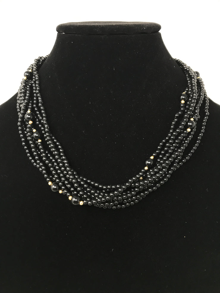 BLACK CIRCLE BEADED NECKLACE