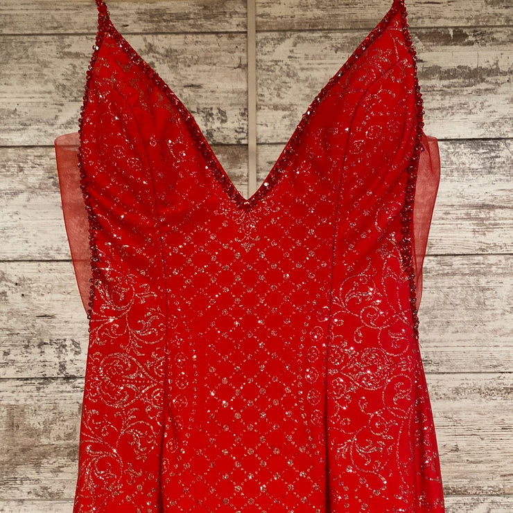RED SPARKLY LONG EVENING GOWN