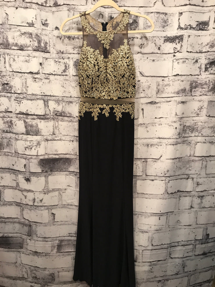 NAVY/GOLD LONG EVENING GOWN