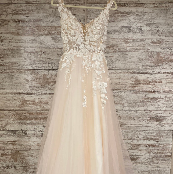 PEACH/WHITE FLORAL A LINE GOWN