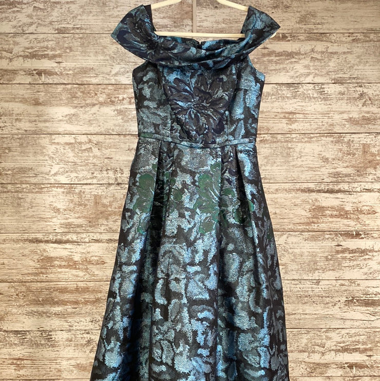 TEAL/FLORAL A LINE GOWN