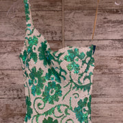 GREEN/WHITE LONG DRESS $850