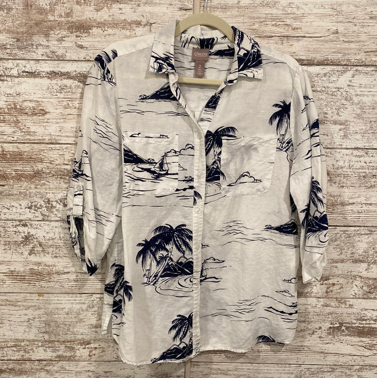 NAVY/WHITE BUTTON UP SHIRT